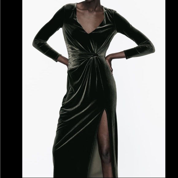 NWT! Zara Knotted Velvet Midi Dress - Size XL (Runs Small!) - Picture 3 of 9